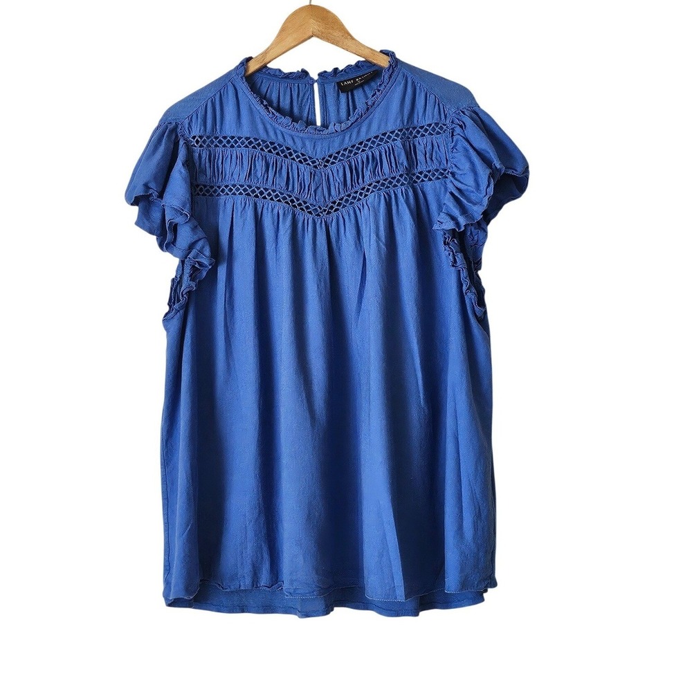 Lane Bryant Linen Blend Flutter Sleeve Crochet Lattice‎ Blouse Sz 22 Feminine
